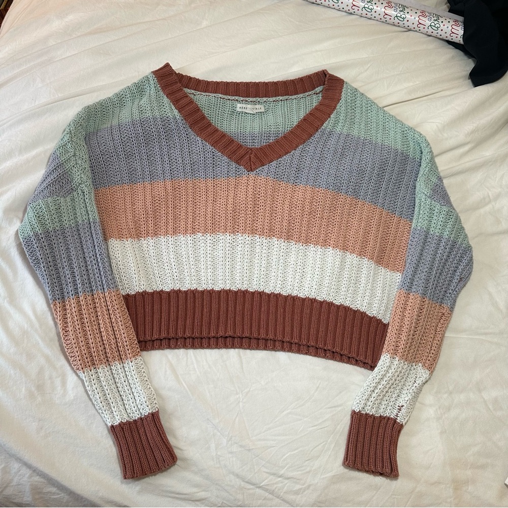 Aeropostale vintage Striped V-Neck Cropped Sweater